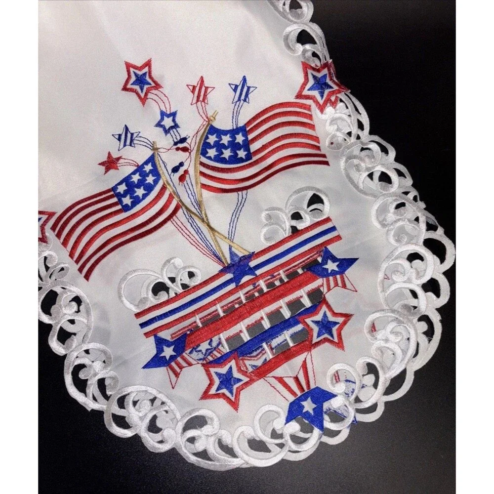 Patriotic Table Runner Red White Blue 68 Inches Long Beautiful